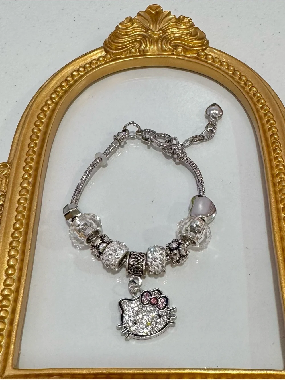 New Hello Kitty Crystal Charm Bracelet - Silver with Pink Accent